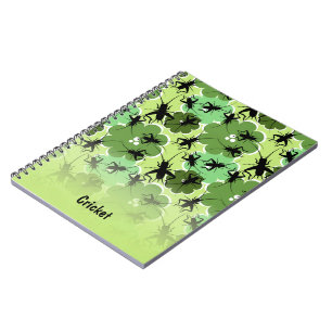 Carnet Vert floral de motif de cricket + Noir