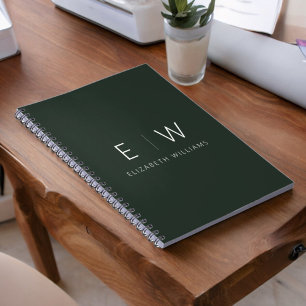 Carnet Vert foncé Élégant Moderne Minimaliste Monogramme