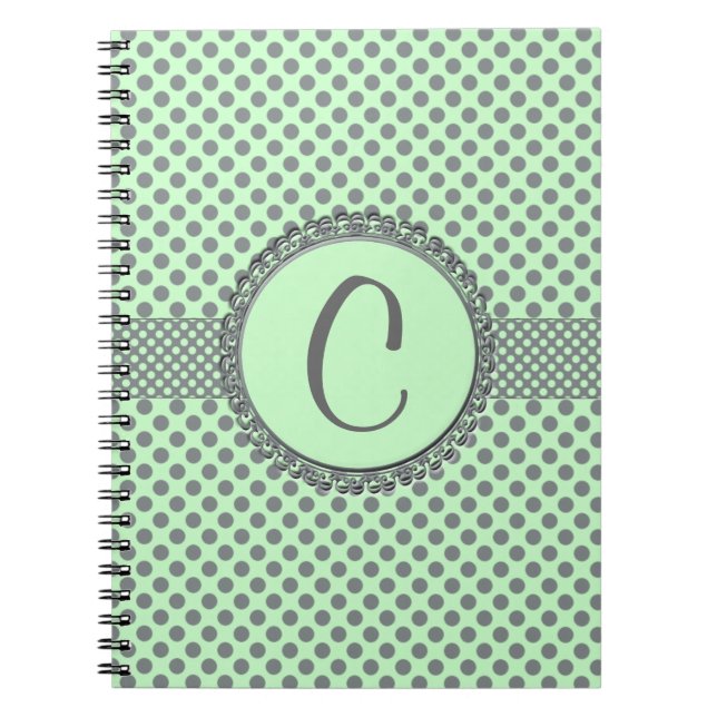 Carnet Vert menthe avec Pois gris-Monogramme STaylor (Devant)