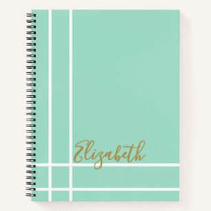 Carnet Vert Menthe Moderne Nom Personnalisé Minimaliste