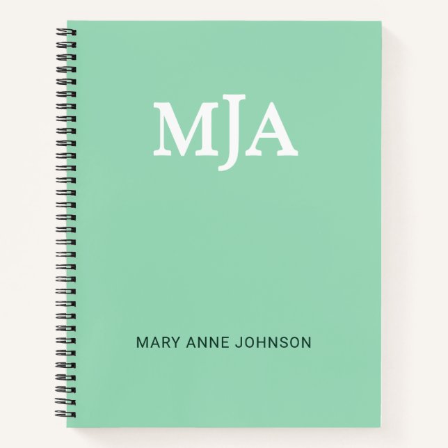 Carnet Vert Menthe Monogramme 3 trois lettres Initiales M (Devant)