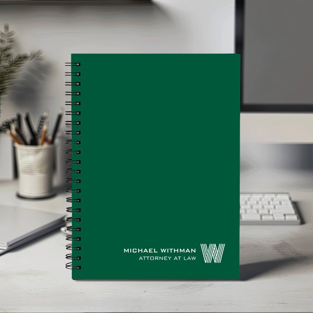Carnet VERT Minimal Monogramme Initiale ENTREPRISE COMMER (monogrammed notebook with bold initial)