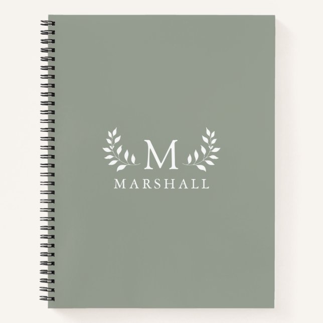 Carnet Vert Moderne Élégant Monogramme Floral Nom (Devant)