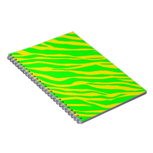 Carnet Vert néon et rayures zébrées jaunes