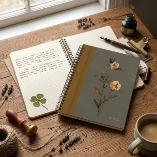 Carnet Vert olive et or floral faux cuir