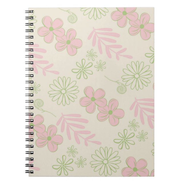 Carnet Vert rose beige rétro Y2K les années 70 Fleur Moti (Devant)