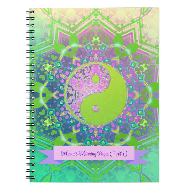 Carnet Vert rose Yin Yang Mandala Géométrie Mandala (Devant)
