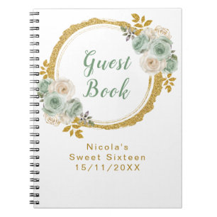 Carnet Vert sauge et or Fleurs élégantes Sweet Sixteen