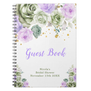 Carnet Vert sauge et tenue de soirée florale violette pou