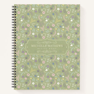 Carnet Vert sauge Fleurs roses et blanches Motif floral b