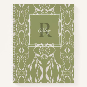 Carnet Vert sauge monogramme personnalisé