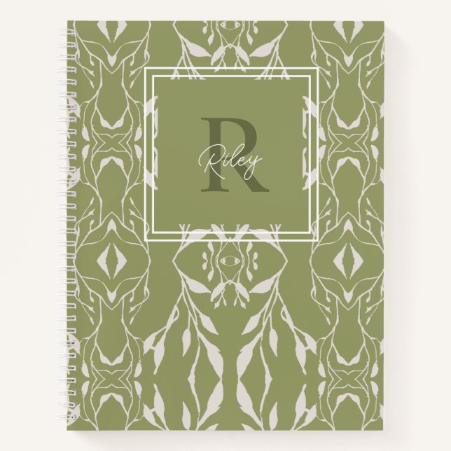 Carnet Vert sauge monogramme personnalisé (Devant)