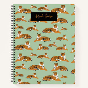 Carnet Vert Sauge Orange Jungle Safari Tigre Animal Migno