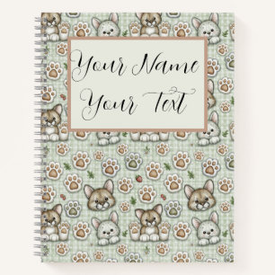 Carnet Vert sauge Taupe chaud Nom personnalisé Gingham Pa