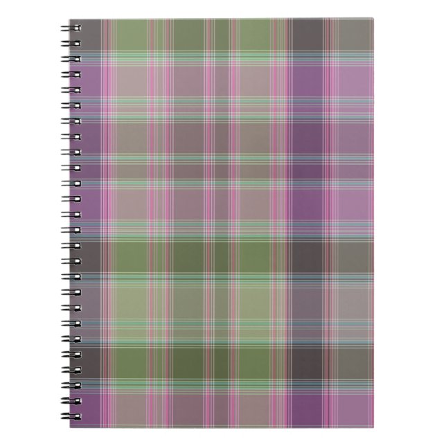Carnet Vert, tartan classique lilas. (Devant)