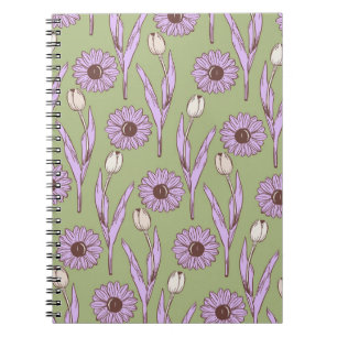 Carnet Vert violet Fleur sauvage Boho Design Floral moder