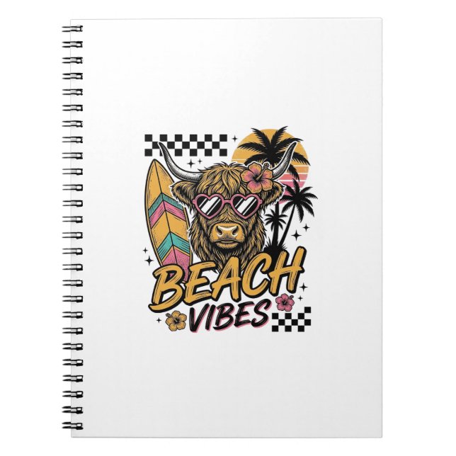 Carnet Vibes de plage vache highland été art vectoriel_1 (Devant)