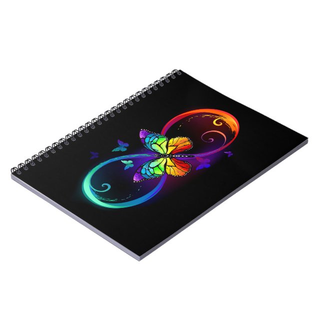 Carnet Vibrant infinity with rainbow butterfly on black (Côté gauche)