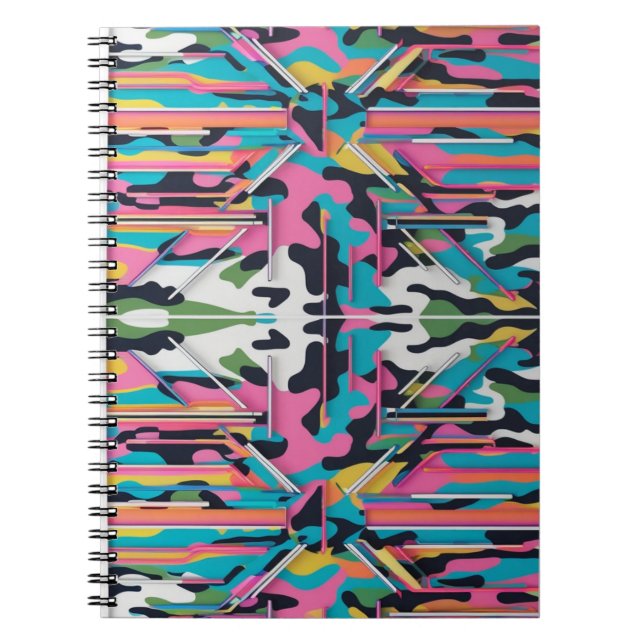 Carnet Vibrant Neon Pastel Camo Abstract Spiral Photo (Devant)