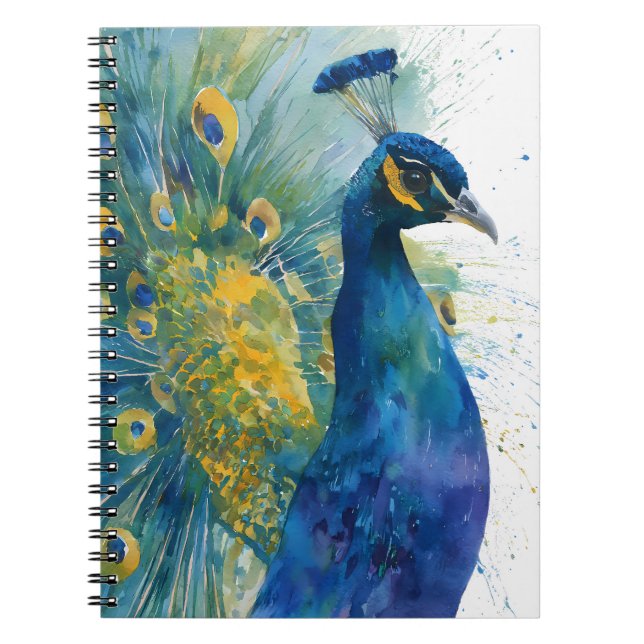Carnet Vibrant Peacock Blue Gold Aquarelle Art (Devant)