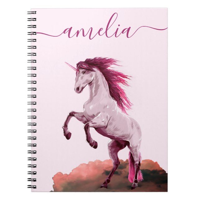 Carnet Vibrant rose Unicorne Nuage Joli Calligraphie Girl (Devant)