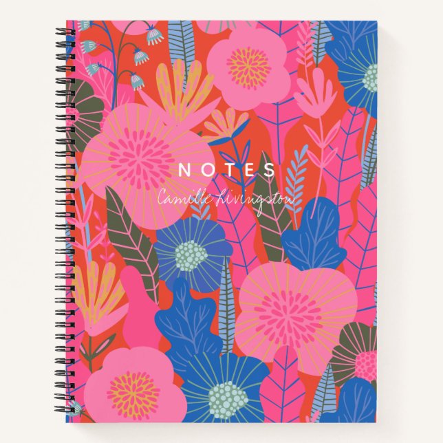 Carnet Vibrant Tropical Floral Jungle Rouge Personnalisé  (Devant)