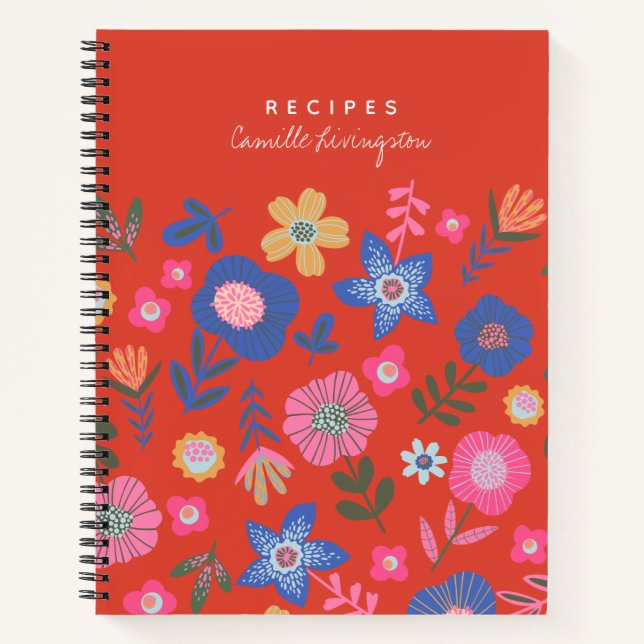 Carnet Vibrant Tropical Floral Rouge Recette personnalisé (Devant)