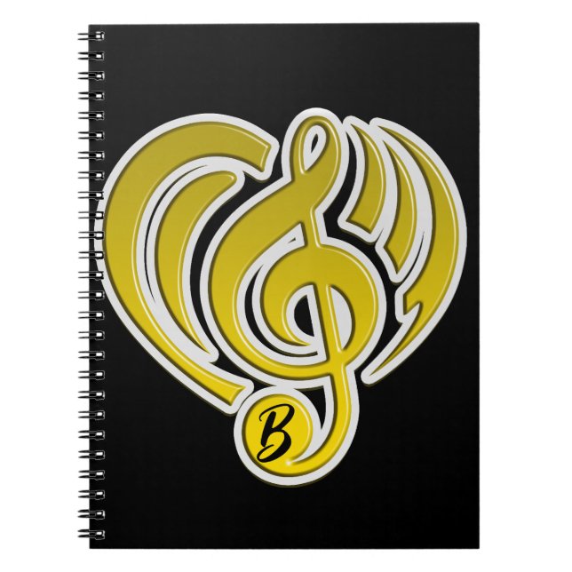 Carnet Vibrations Amour Musical Coeur Jaune Musique Note  (Devant)