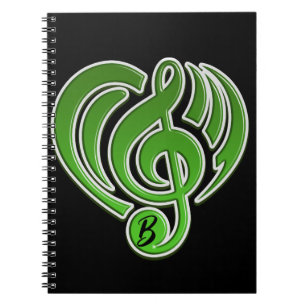 Carnet Vibrations Amour Musical Cœur Vert Note De Musique