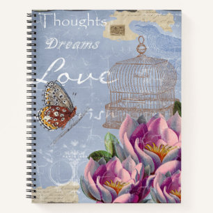 Carnet Victorian Love Thoughts Dreams Butterfly Bird Cage