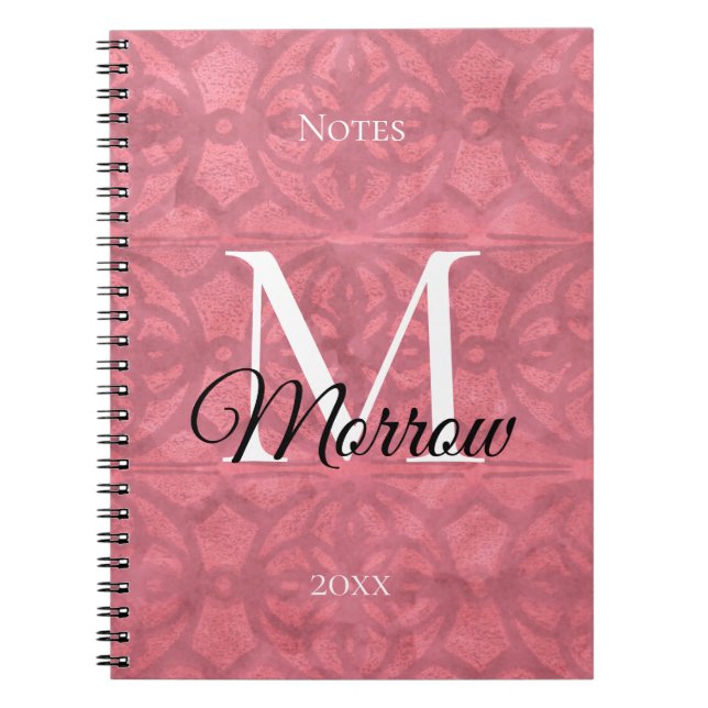 Carnet Victorian Rouge Rose Batik Nom et année (Devant)