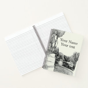 Carnet Vieille fontaine dans le parc avec garçon sculpté