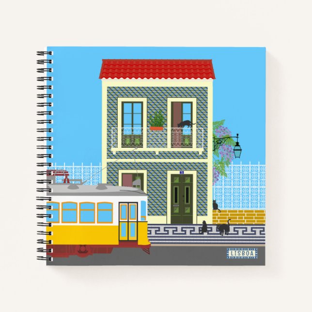 Carnet Vieille maison de Lisbonne avec chats et tramway j (Devant)