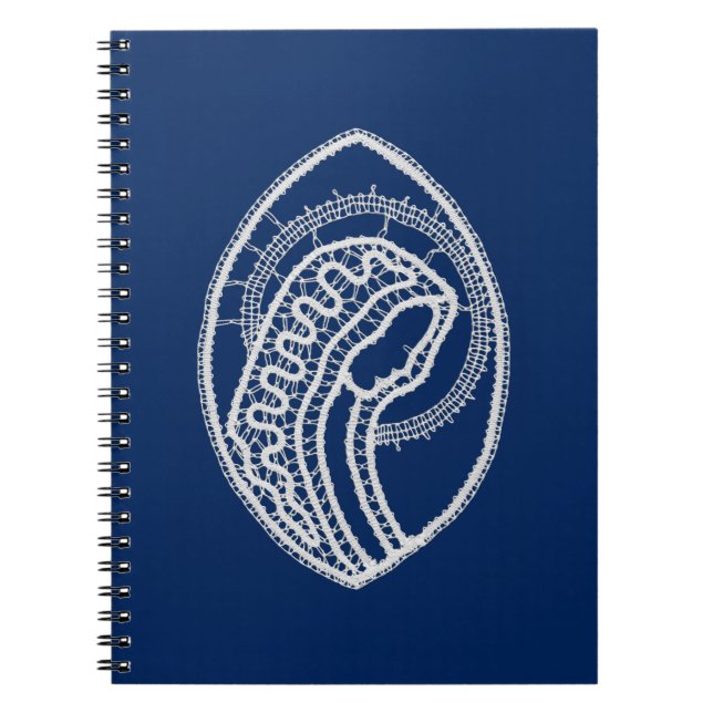 Carnet Vierge Marie, dentelle blanche, bleu marine (Devant)