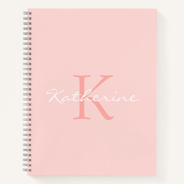 Carnet Vierge rose Script Girl Chic Monogramme Nom (Devant)