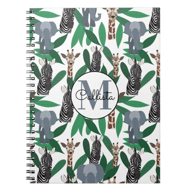Carnet Vierge Zebra Elephant Giraffe Safari Animals (Devant)