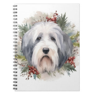 Carnet Vieux anglais Sheepdog Christmas Wreath Festive Pu