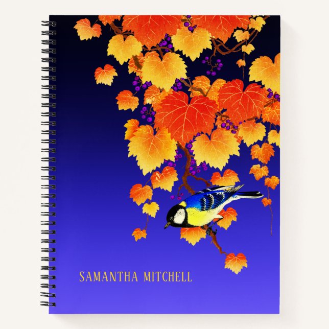 Carnet Vigne de raisin d'automne Grand Tit Oiseau Orange  (Devant)