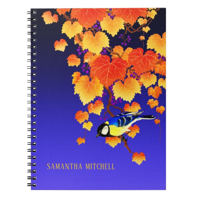 Carnet Vigne de raisin d'automne Grand Tit Oiseau Orange  (Devant)