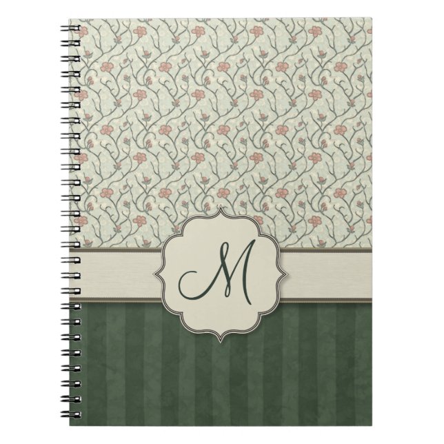 Carnet Vignes florales, rayures et monogramme d'aquarelle (Devant)