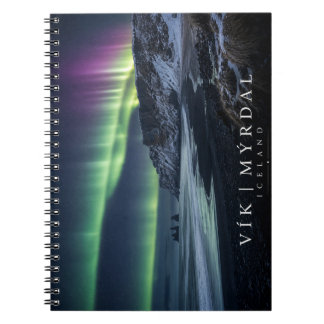 Carnet Vík í Mýrdal Côte sous l'aurore boréale
