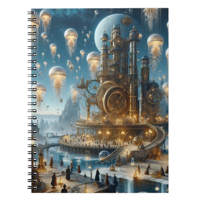 Carnet Ville ancienne futuriste Steampunk avec méduses (Devant)