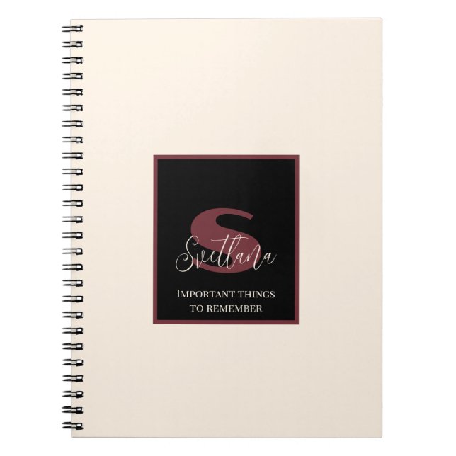 Carnet Vin à la crème plate Monogramme rose Nom personnal (Devant)