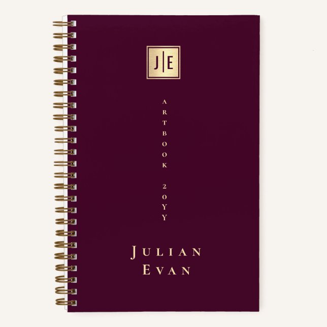Carnet Vin de Bourgogne Monogramme élégant doré brillant (Recto)