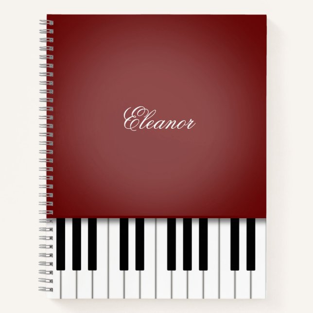 Carnet Vin foncé Rouge Piano Musique Clavier Personnalisé (Devant)