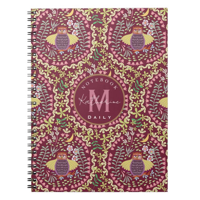Carnet Vin rouge Owl Folk (Devant)