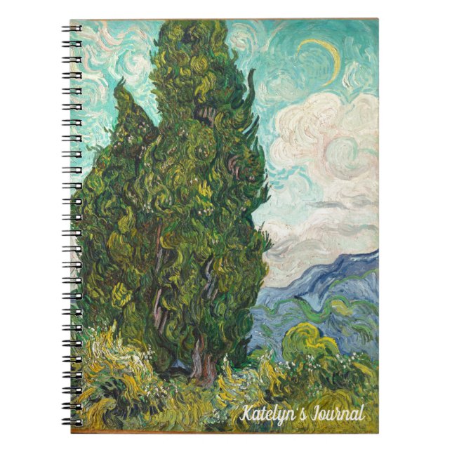 Carnet Vincent Van Gogh Cyprès Monogramme Impressionniste (Devant)