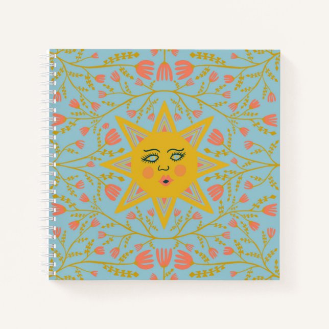 Carnet Vins soleil et fleurs Motif bleu (Devant)
