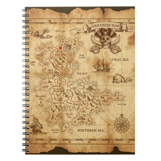 Carnet Vintage Ancien Pirate Treasure Map X Marque l'endr (Devant)