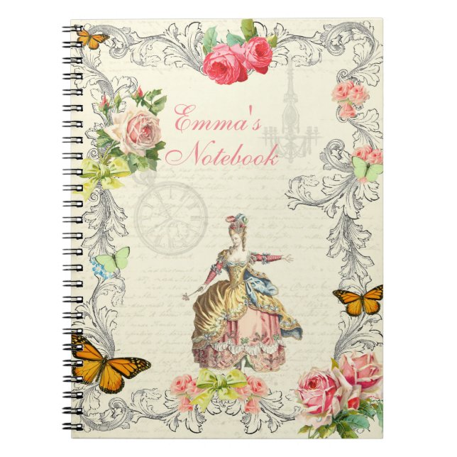 Carnet vintage avec des roses et des papillons (Devant)